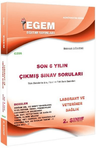 2. Sınıf Laborant ve Veteriner Sağlık Son 6 Yılın Çıkmış Sınav Soruları - Kod C206