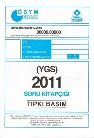 2011 YGS ÖSYM Tıpkı Basım Soru Kitapçığı
