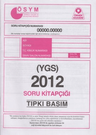2012 YGS ÖSYM Tıpkı Basım Soru Kitapçığı