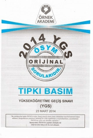 2014 YGS ÖSYM Tıpkı Basım Soru Kitapçığı