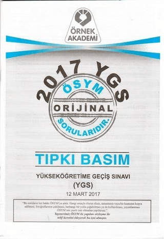 2017 YGS ÖSYM Tıpkı Basım Soru Kitapçığı