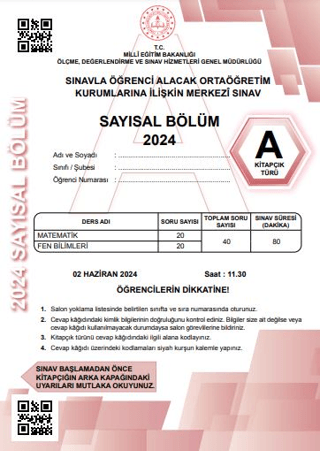 2024 LGS Tıpkıbasım Sayısal Bölüm A Kitapçık Türü