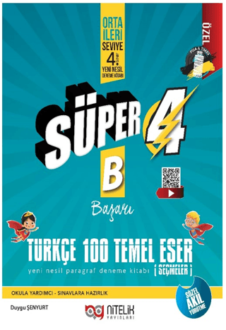 4. Sınıf Süper 4 Türkçe 100 Temel Eser B Yeni Nesil Paragraf Deneme Kitabı