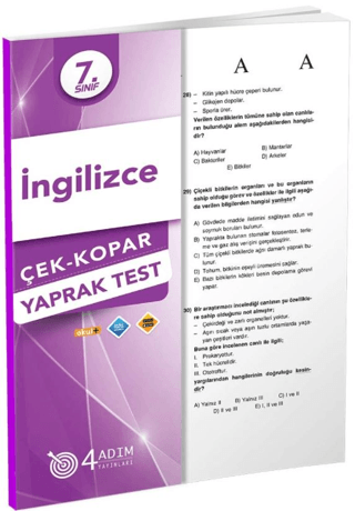 7. Sınıf İngilizce Çek Kopar Yaprak Test