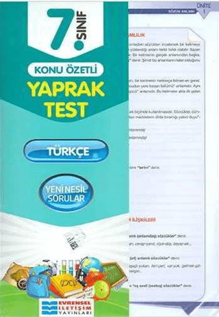 7. Sınıf Türkçe Konu Özetli Yaprak Test
