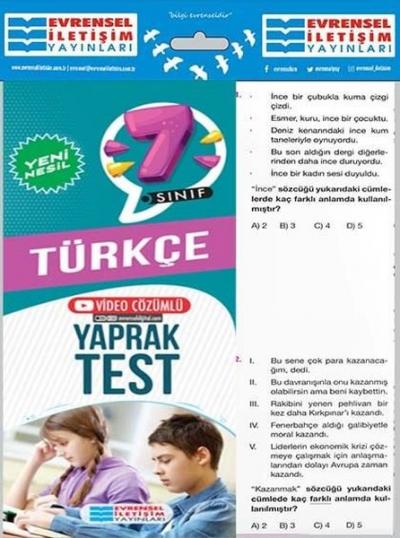 7. Sınıf Türkçe Yeni Nesil Yaprak Test Kolektif