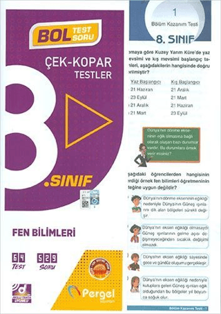 8. Sınıf 2022 Fen Bilimleri Çek Kopar Test (44 Bt-20 Üt)