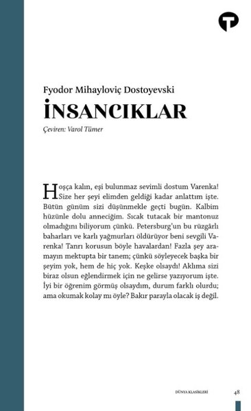 İnsancıklar Fyodor Mihayloviç Dostoyevski