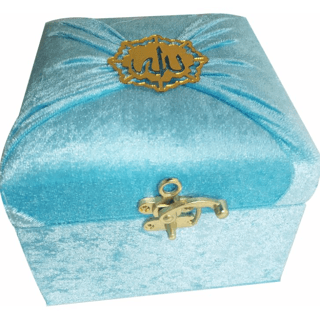 M285M - Mühürlü Cep Boy Kadife Sandıklı Mealli Kuran-ı Kerim - Mavi