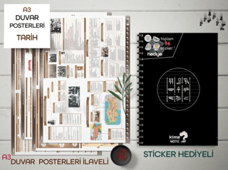 TYT Çizgili Tarih Okul Defteri Konu Anlatımlı 4 Büyük Poster ve 96 Sticker Hediye 9-10-11-12.Sınıfa Uygun