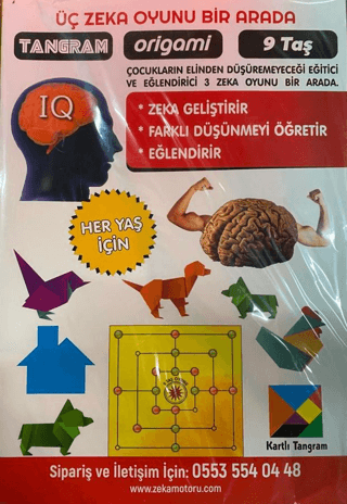 Üç Zeka Oyunu - Tangram, Origami, 9 Taş