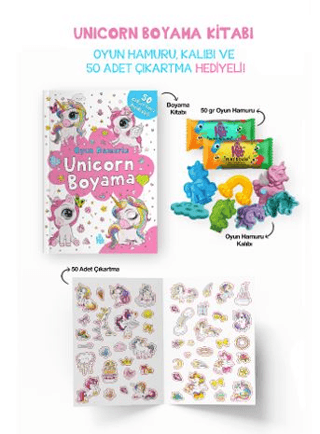 Unicorn Boyama Kitabı - Oyun Hamuru, Oyuncak ve Çıkartma Hediyeli