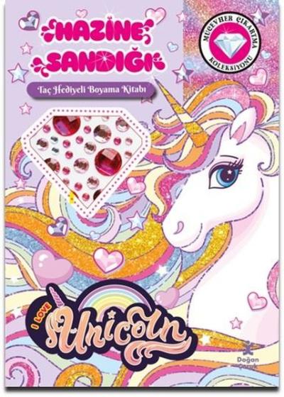 Unicorn - Hazine Sandığı - Taç Hediyeli Boyama Kitabı - Mücevher Çıkartma Koleksiyonu